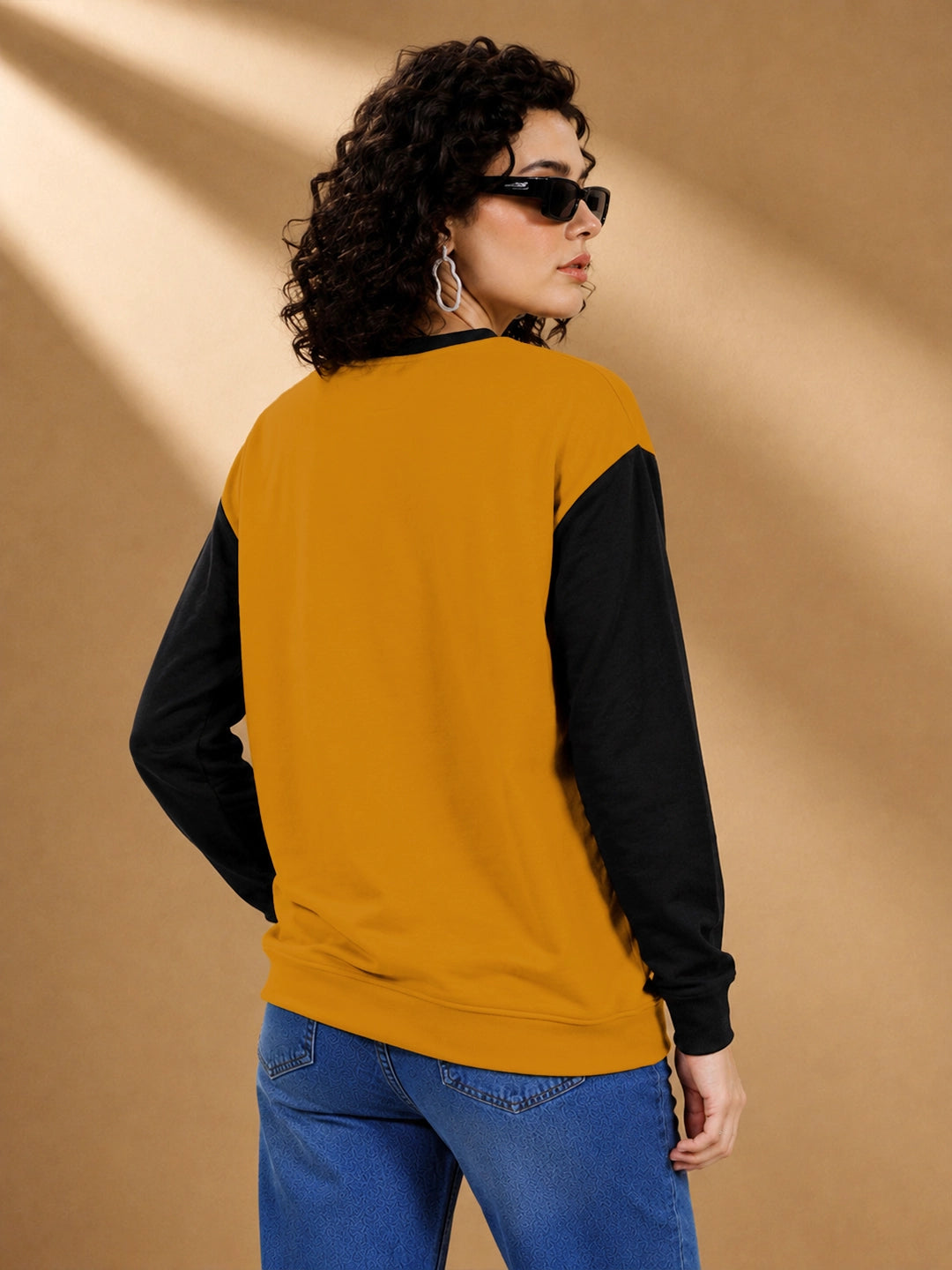 Leotude Women's Mustard Leo Colour Block Full Sleeve T-Shirt