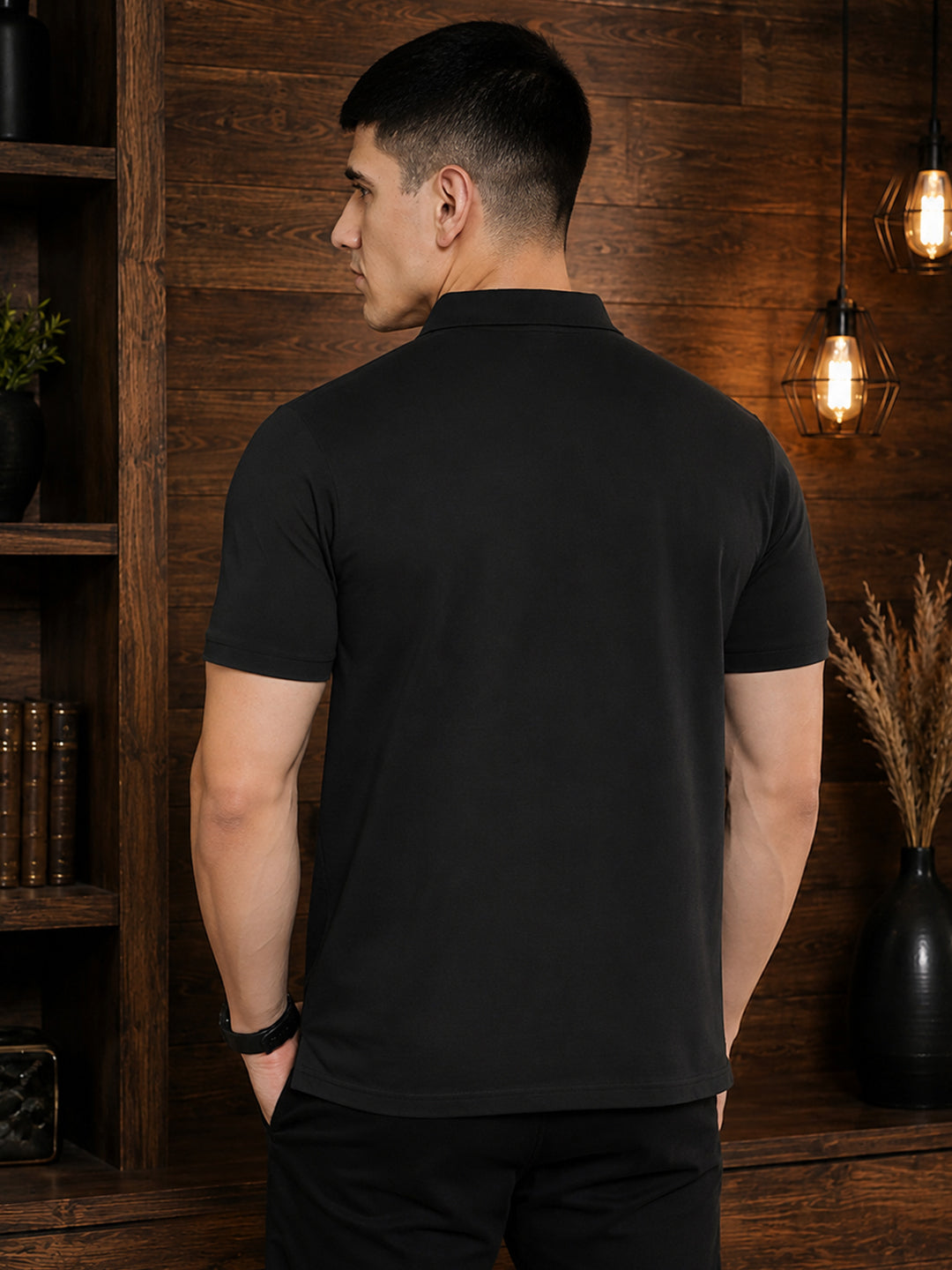 Leotude Men's Black Grey Anthara Polo T-Shirt
