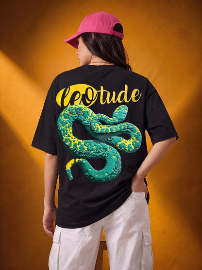 Leotude Women's Black Snake Premium Puff Print T-Shirt