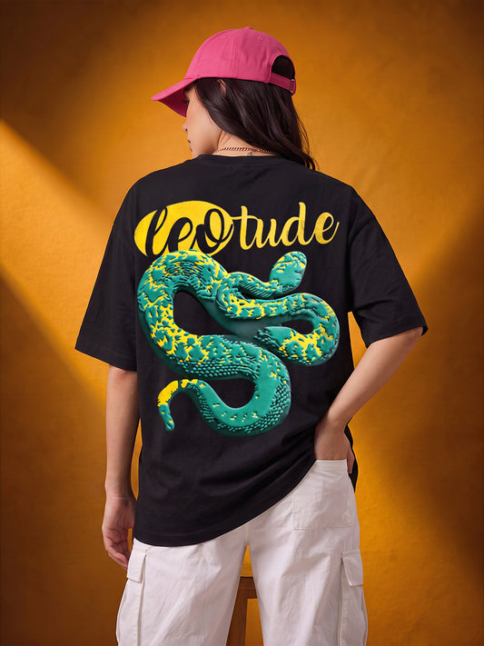 Leotude Women's Black Snake Premium Puff Print T-Shirt