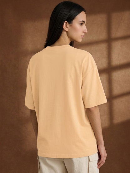 Leotude Women "Homme Motors" Beige Oversized T-Shirt