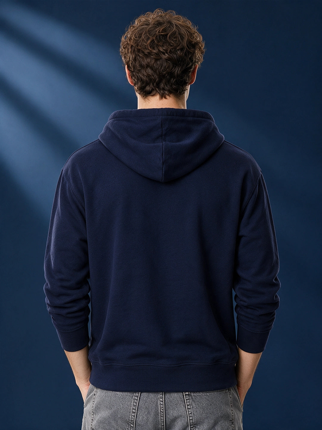 Leotude Navy Blue American Flag Graphic Printed Hooded Sweatshirt for Men