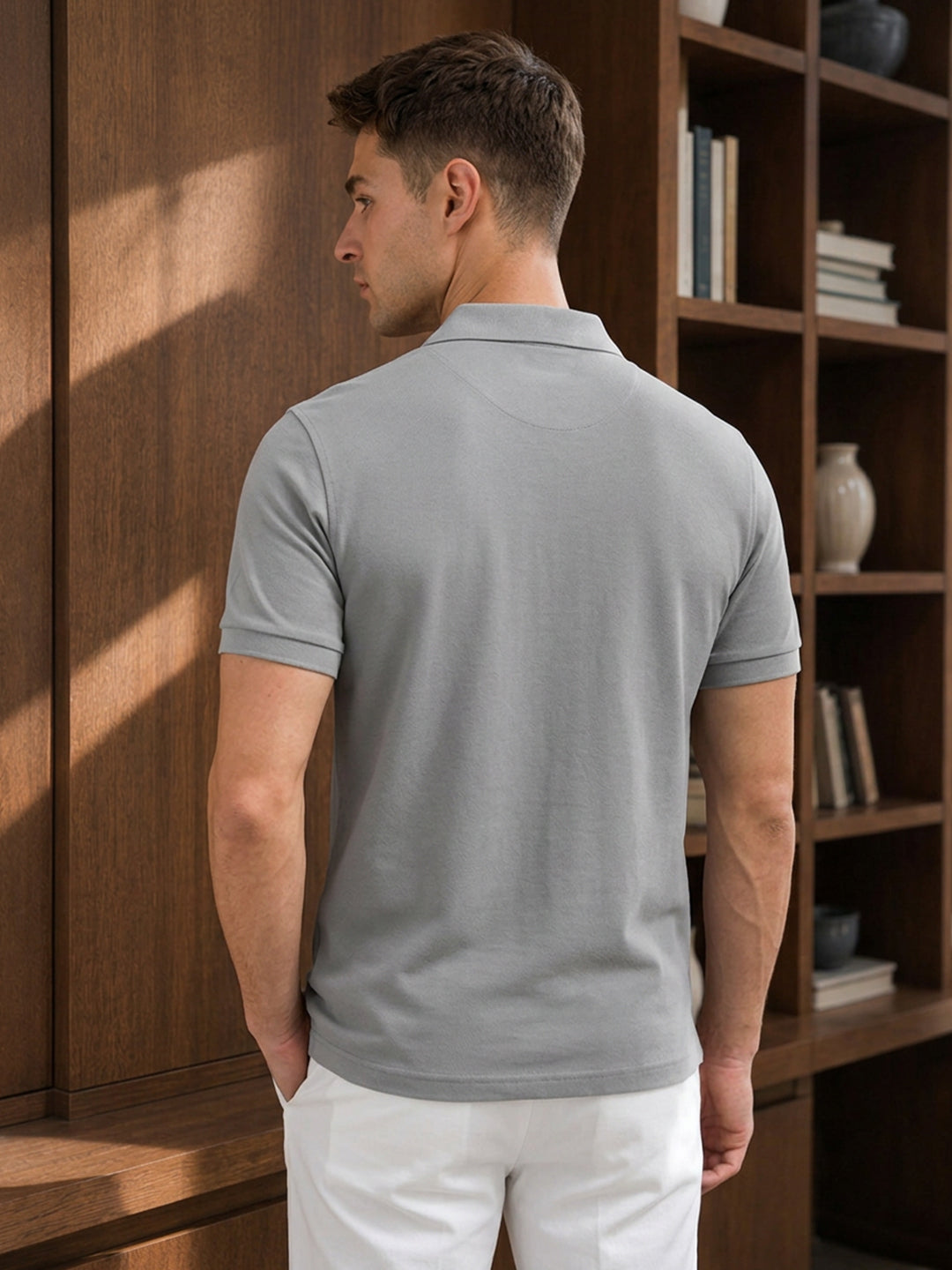 Leotude Men's Grey Solid Polo T-Shirt