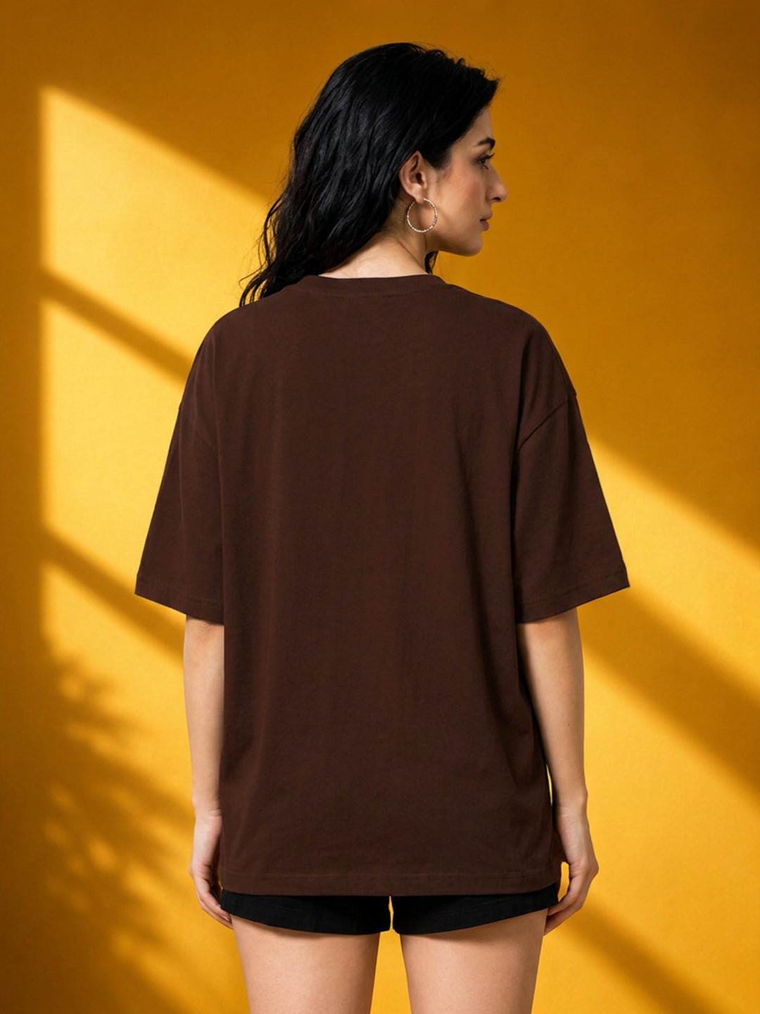 Leotude Brown Los Angeles Printed Oversized Tshirt for Women