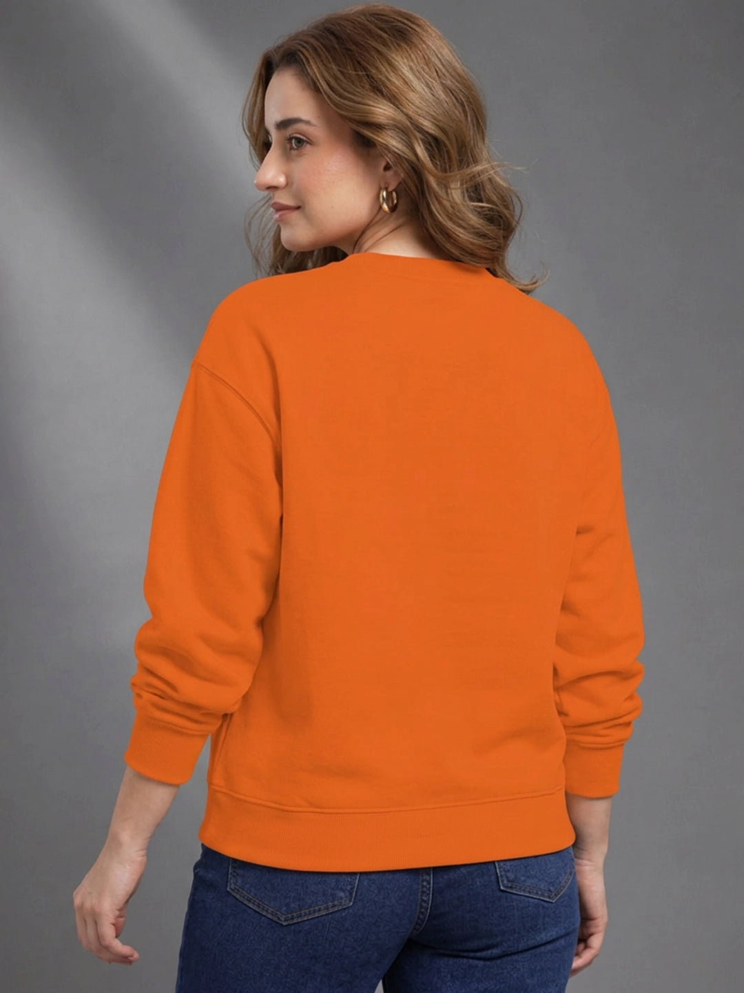 Leotude Women's Orange Graphic Printed Sweatshirt