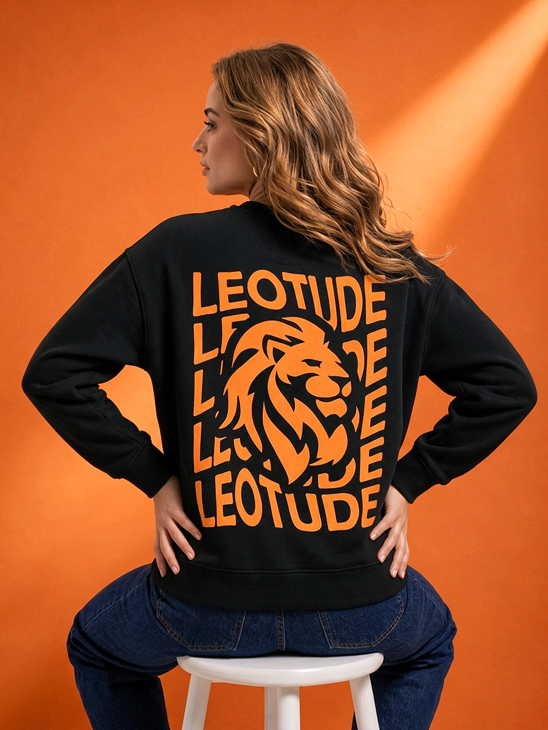 Leotude Women's Black Lion Graphic Chest Printed Sweatshirt