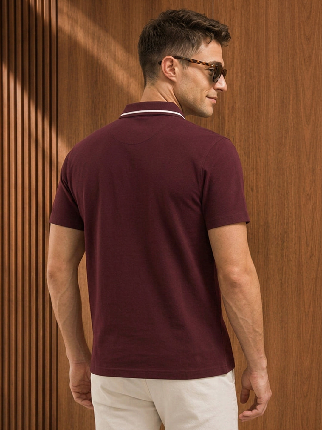 Leotude Men's Maroon Tipped Collar Polo T-Shirt