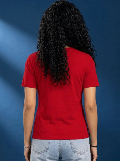 Leotude Women's Red Just Roar Printed T-Shirt