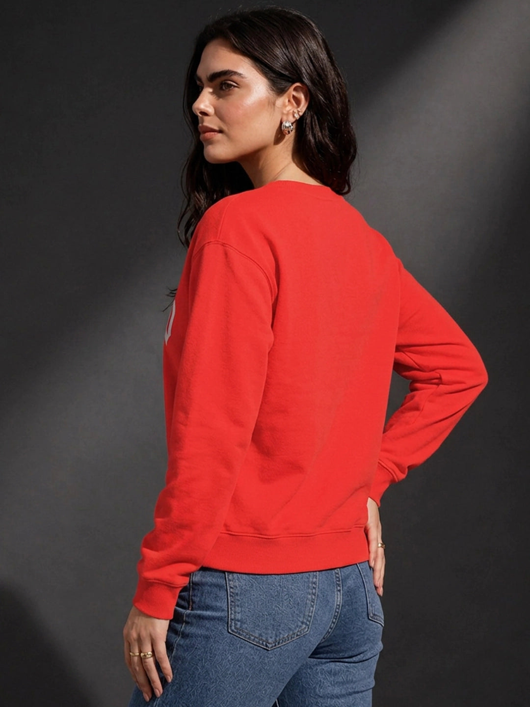 Leotude Women's Red Chicago Printed Round Neck Sweatshirt