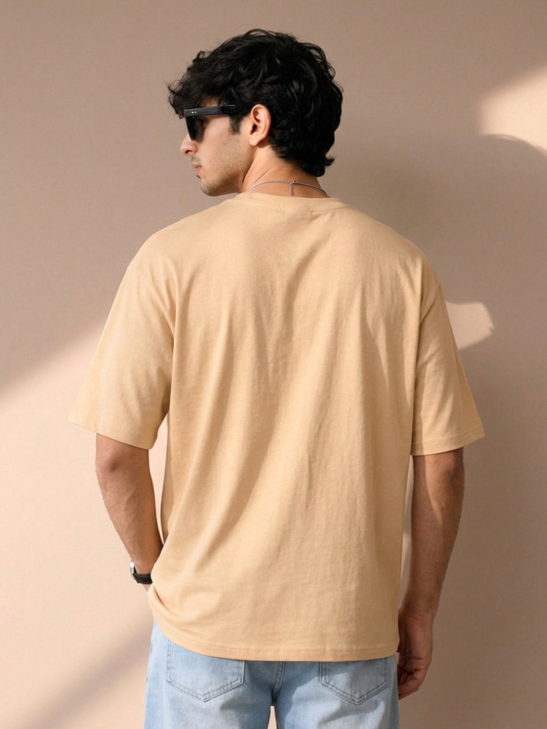 Leotude Men's "Boston" Printed Oversized T-Shirt — Beige Streetwear Tee