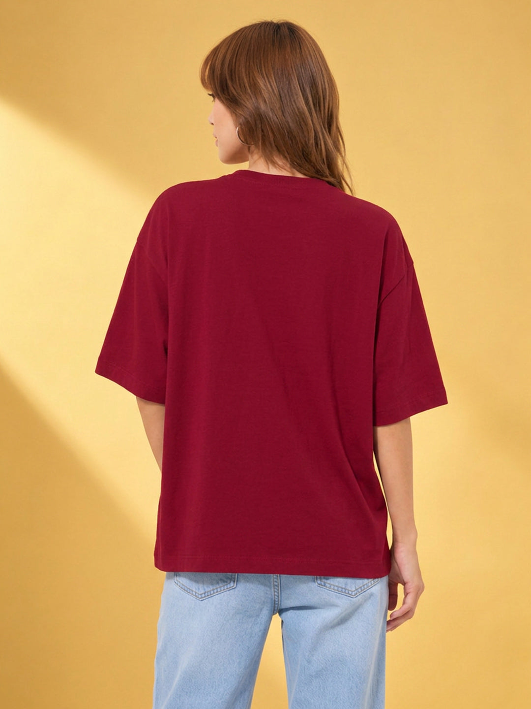 Leotude Maroon Brasil Printed Oversized Tshirt for Women