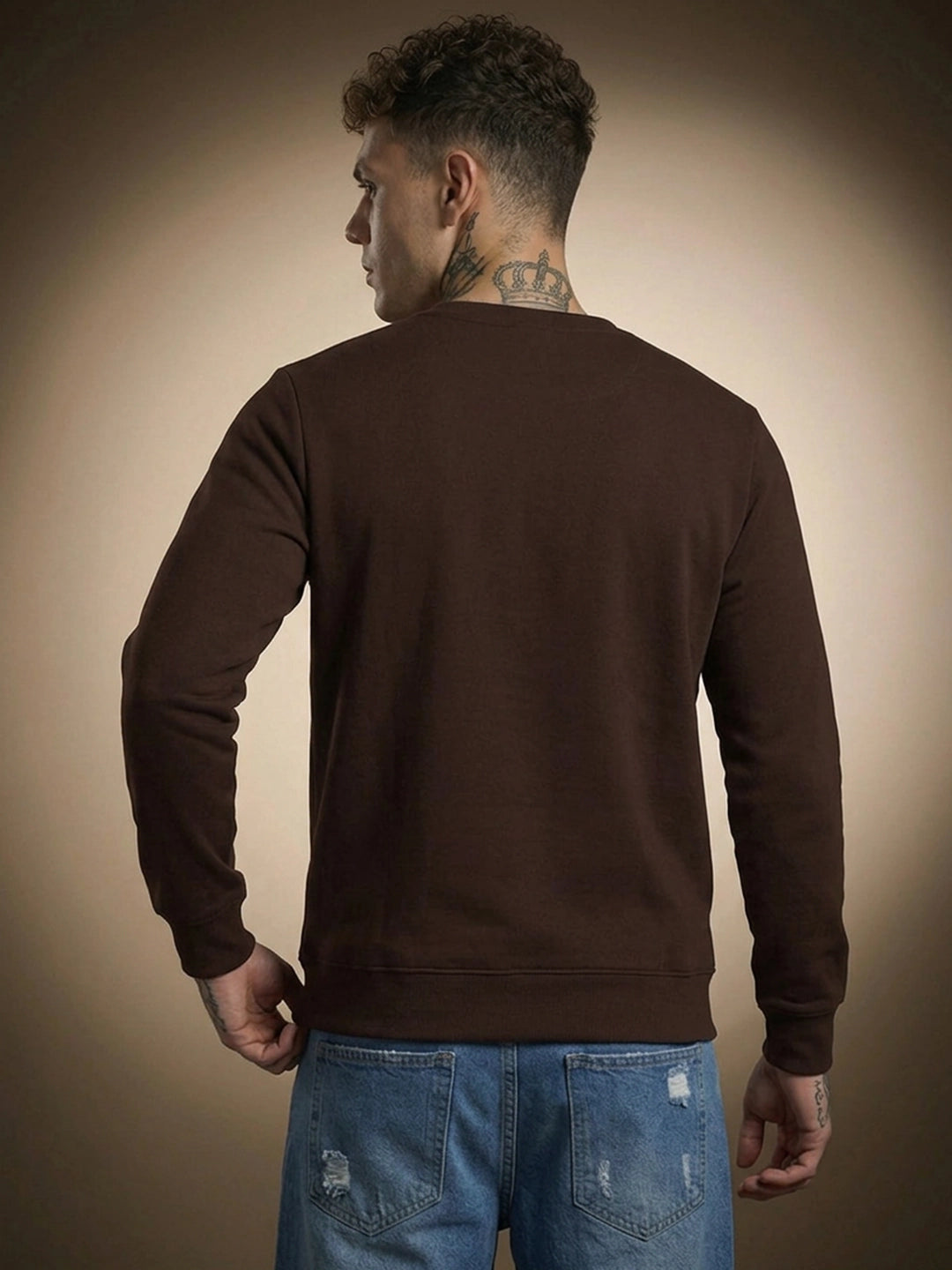 Men's Plain Brown Crew Neck Sweatshirt
