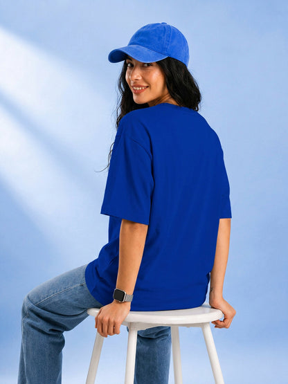 Leotude Blue Deep Printed Oversized Tshirt for Women