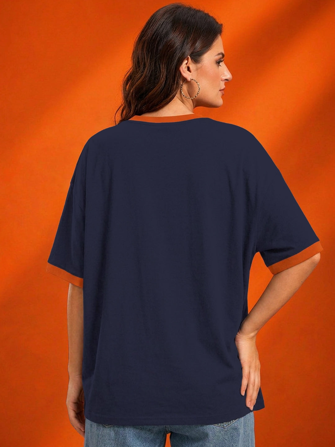 Leotude Navy Canada Camp Printed Oversized Tshirt for Women