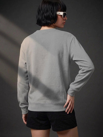 Leotude Women's Solid Grey Round Neck Sweatshirt
