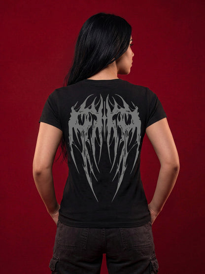 Leotude Women's Black Gothic Wings Printed T-Shirt