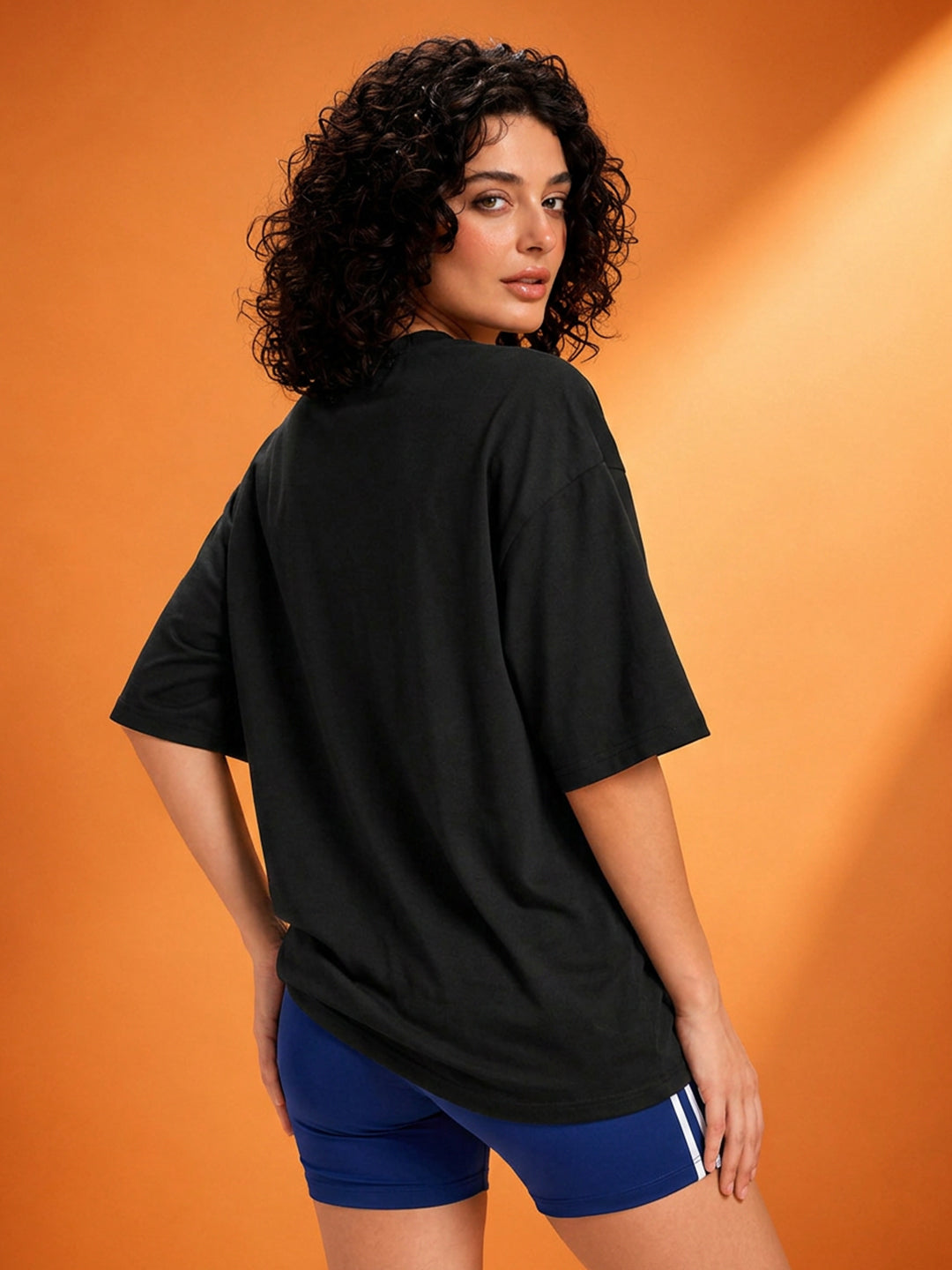 Leotude Black Universe Printed Oversized Tshirt for Women