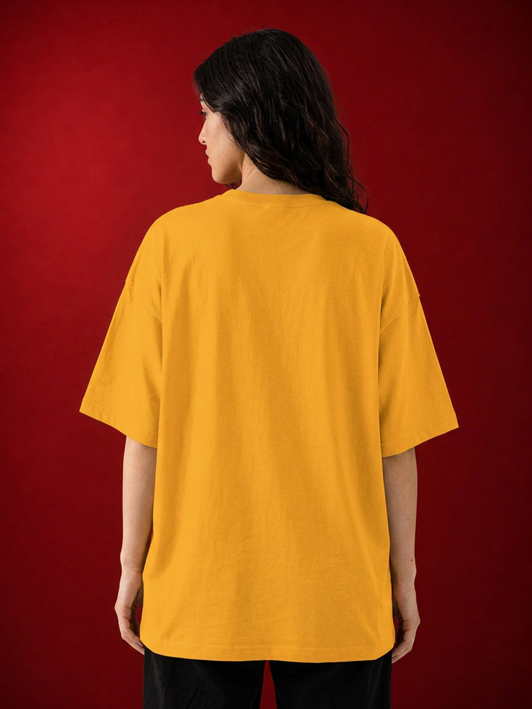 Leotude Mustard Smile Printed Oversized Tshirt for Women