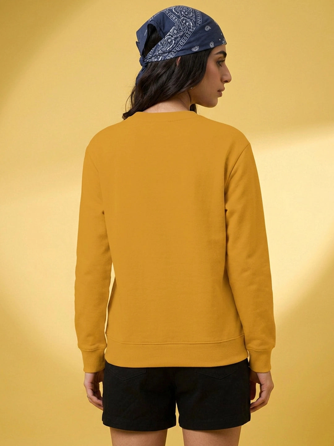 Leotude Women's Solid Mustard Yellow Round Neck Sweatshirt
