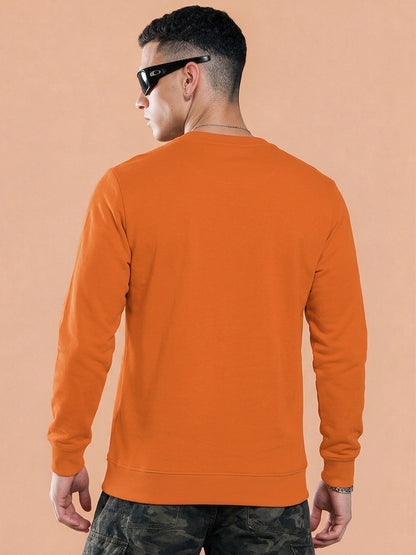 Men's Orange Graphic Crew Neck Sweatshirt