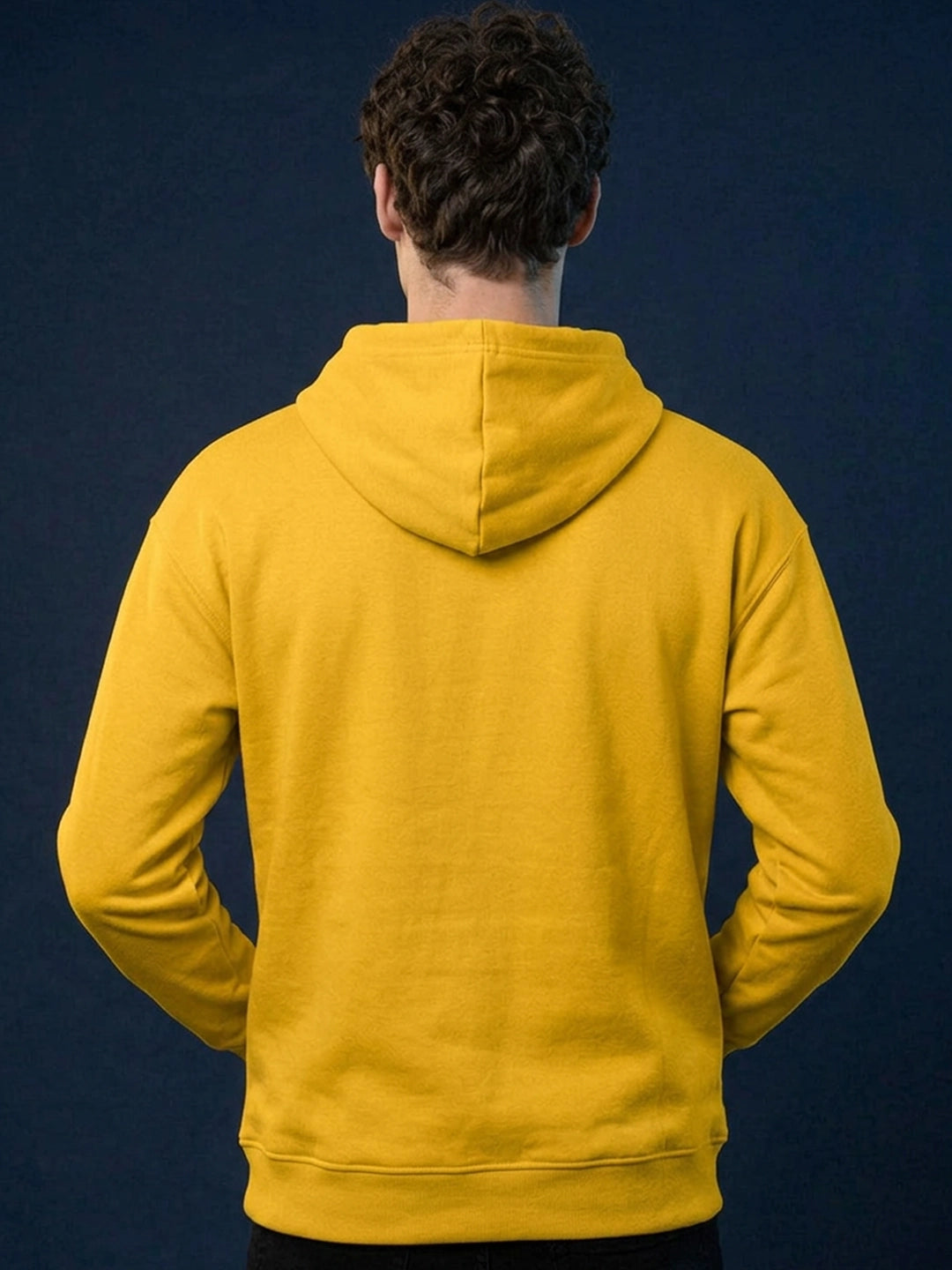Leotude Mustard Yellow Solid Hooded Sweatshirt for Men
