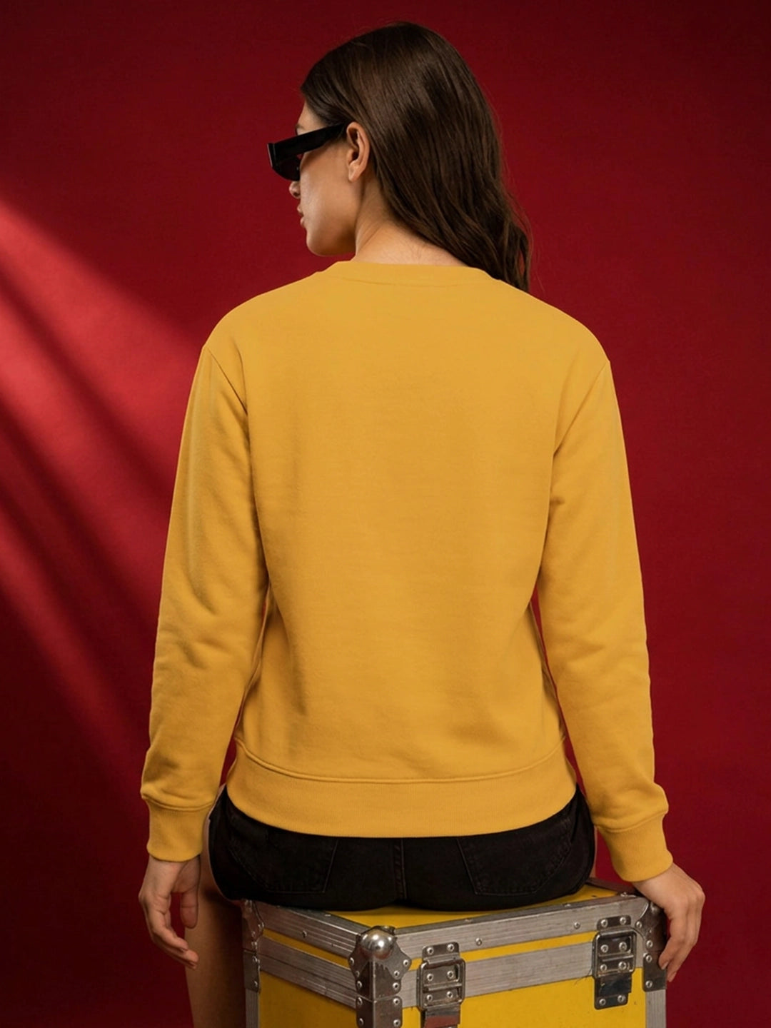 Leotude Women's Mustard Yellow NYC 91 Printed Round Neck Sweatshirt