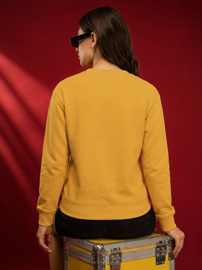 Leotude Women's Mustard Yellow NYC 91 Printed Round Neck Sweatshirt