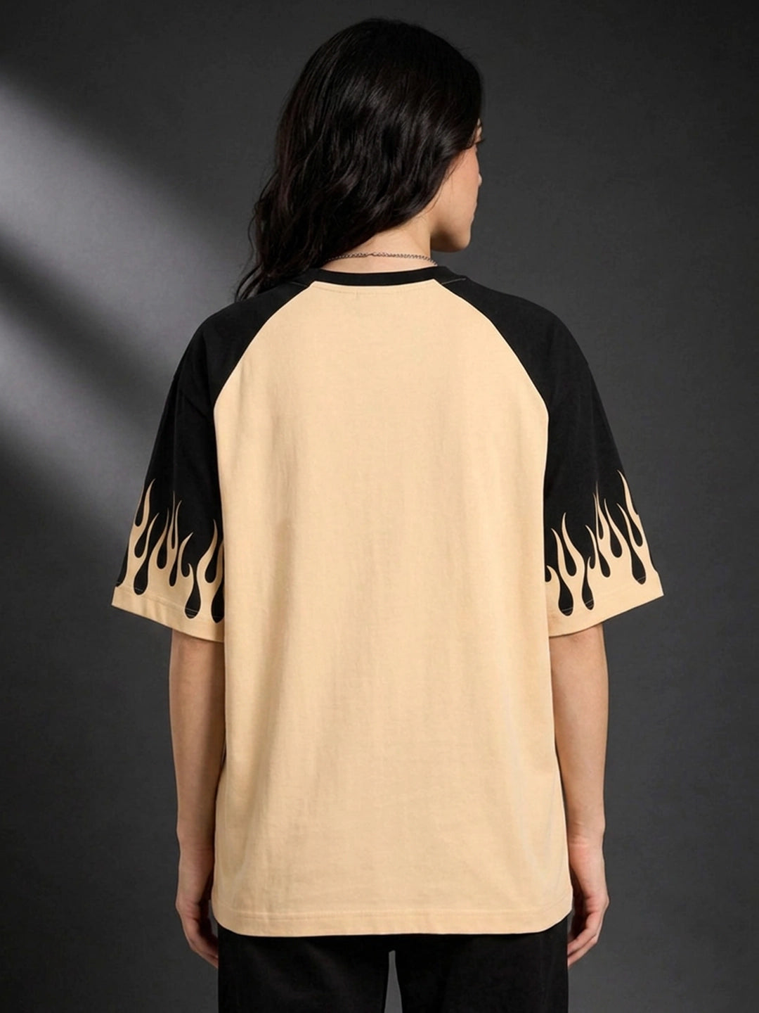 Leotude Women's Flame Print Raglan T-Shirt — Beige Oversized Tee