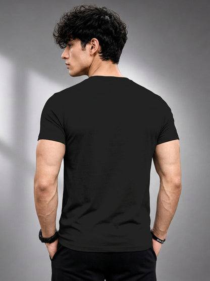 Leotude Black Just Lift Printed Regular Fit Tshirt for Men