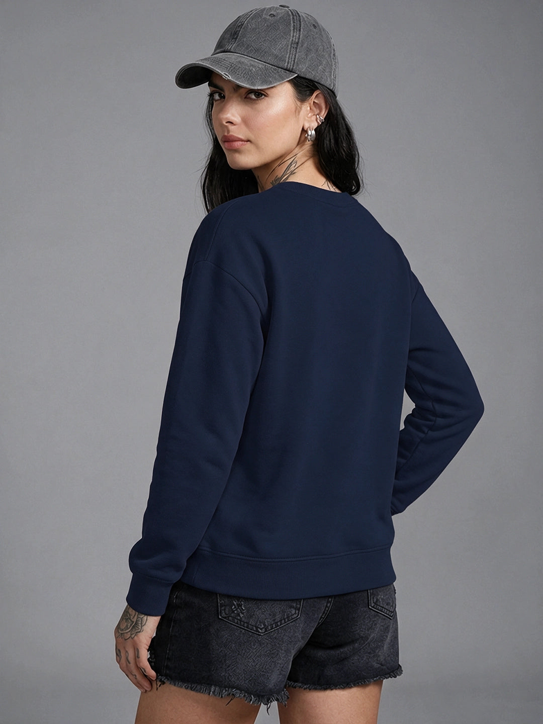 Leotude Women's Navy Blue MILANO Typography Printed Sweatshirt
