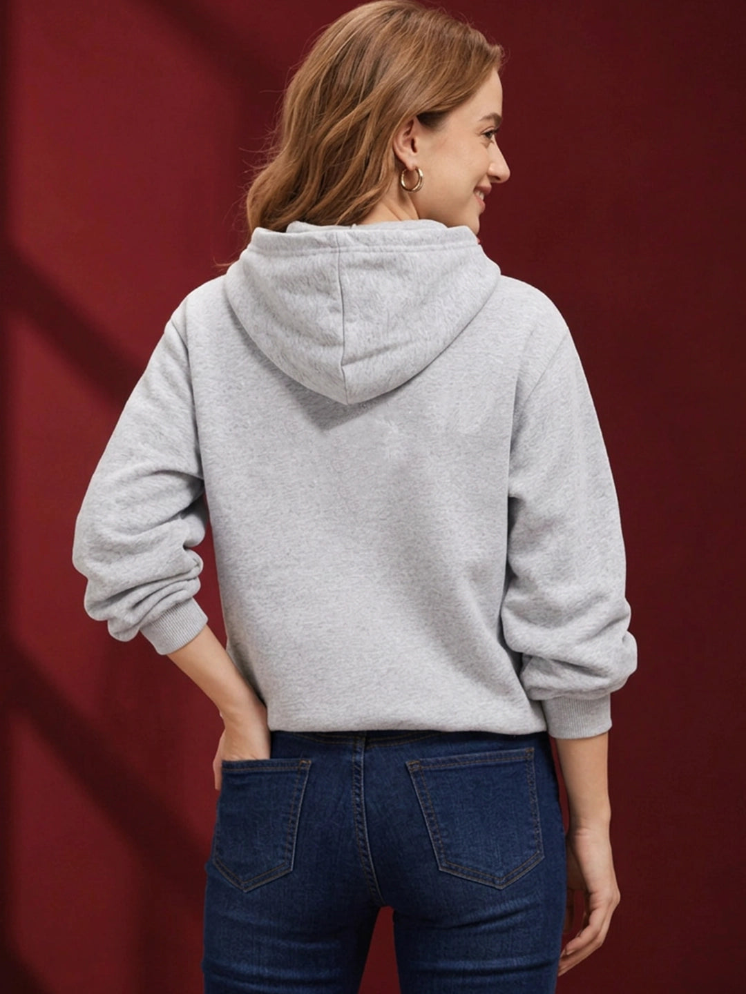 Leotude Women's Grey Melange Savage Printed Hooded Sweatshirt