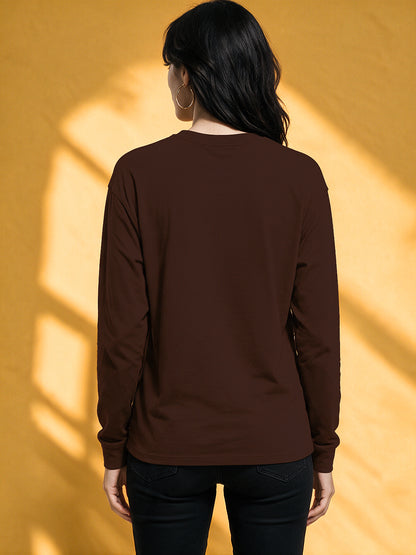 Leotude Women's Brown Delulu Insaan Full Sleeve T-Shirt