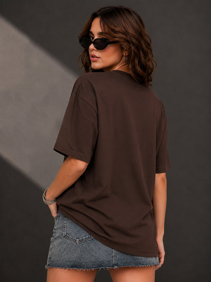 Leotude Brown New York Printed Oversized Tshirt for Women