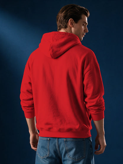 Leotude Red Hustle Typography Printed Hooded Sweatshirt for Men