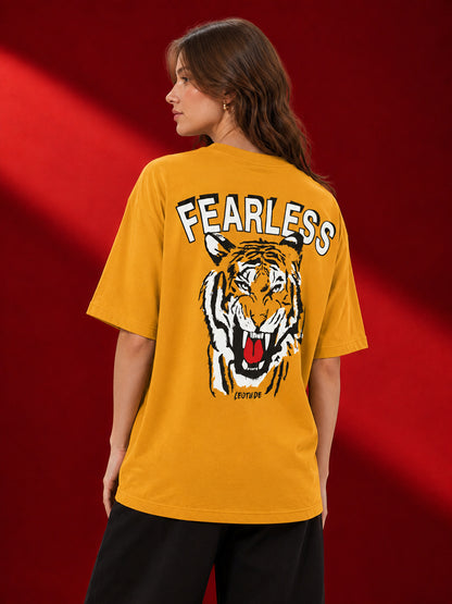 Leotude Mustard Fearless Printed Oversized Tshirt for Women