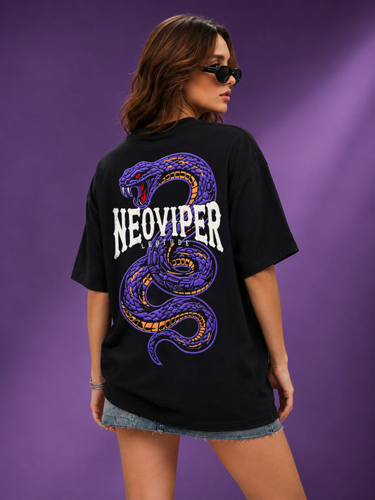 Leotude Women's Black Neoviper Premium Puff Print T-Shirt
