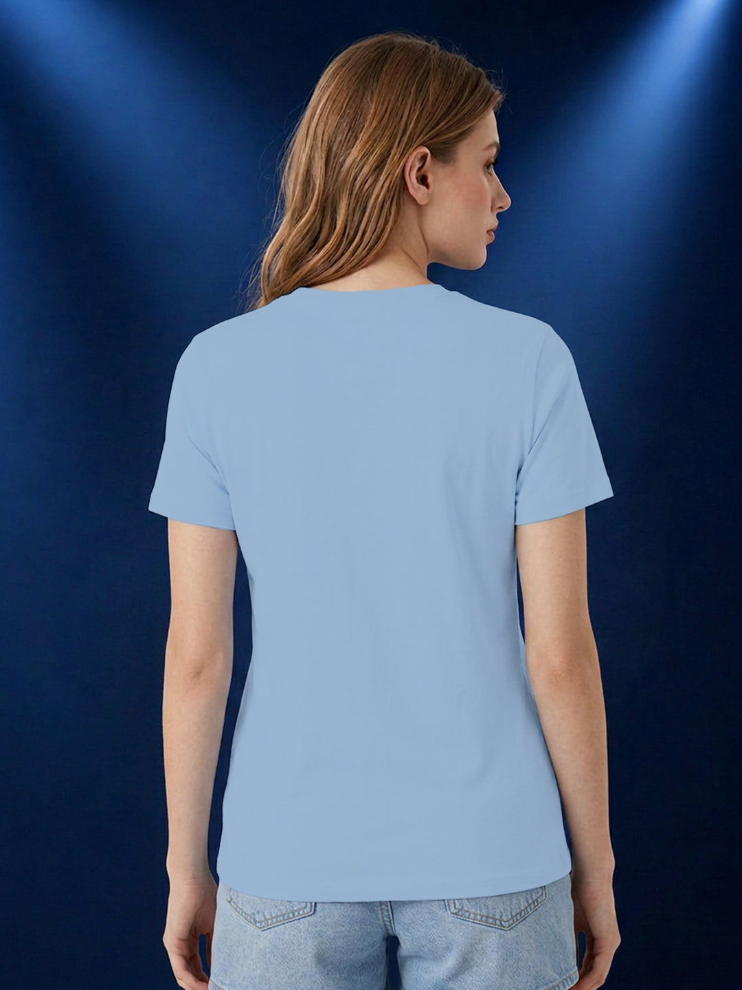 Leotude Women's Light Blue Mustang Printed T-Shirt
