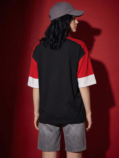 Leotude Women's Black Williamsburg Panelled Oversized T-Shirt