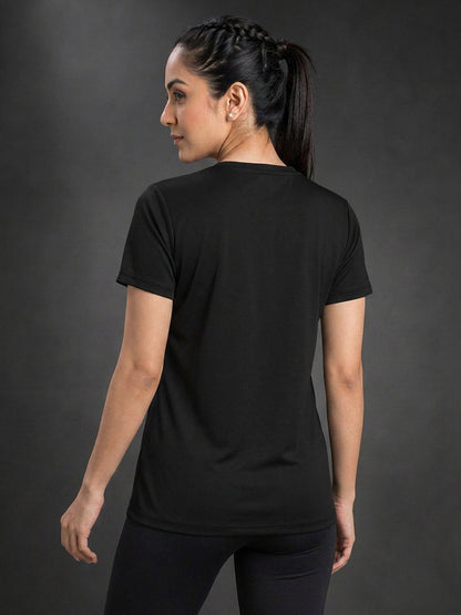 Leotude Women's Black Just Lift Printed T-Shirt