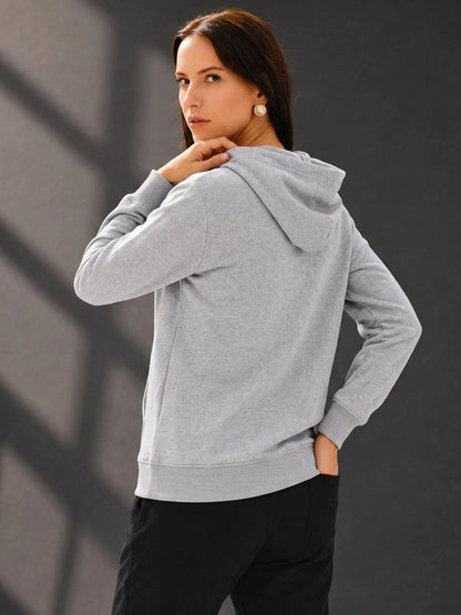 Leotude Women's Grey Melange Solid Hooded Sweatshirt