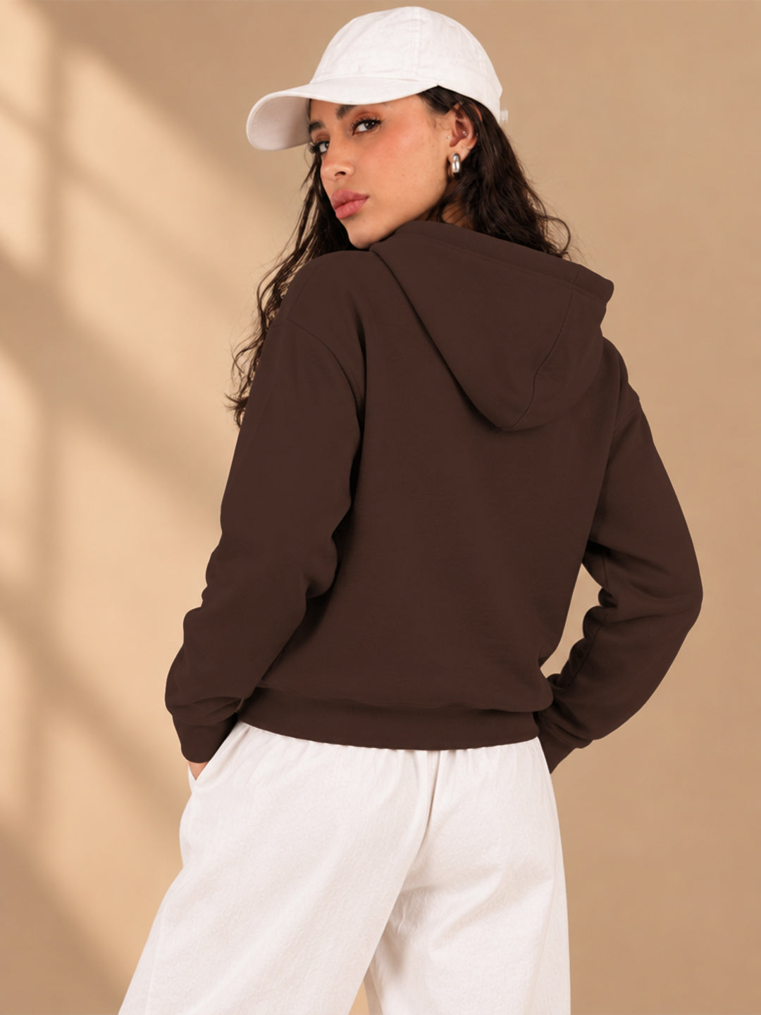 Leotude Women's Brown Solid Hooded Sweatshirt