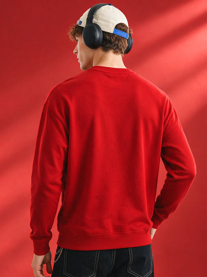 Men's Plain Red Crew Neck Sweatshirt
