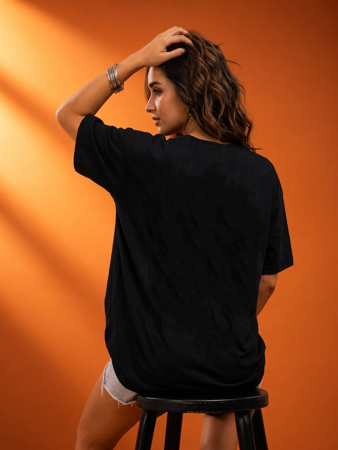 Leotude Black Wild Printed Oversized Tshirt for Women