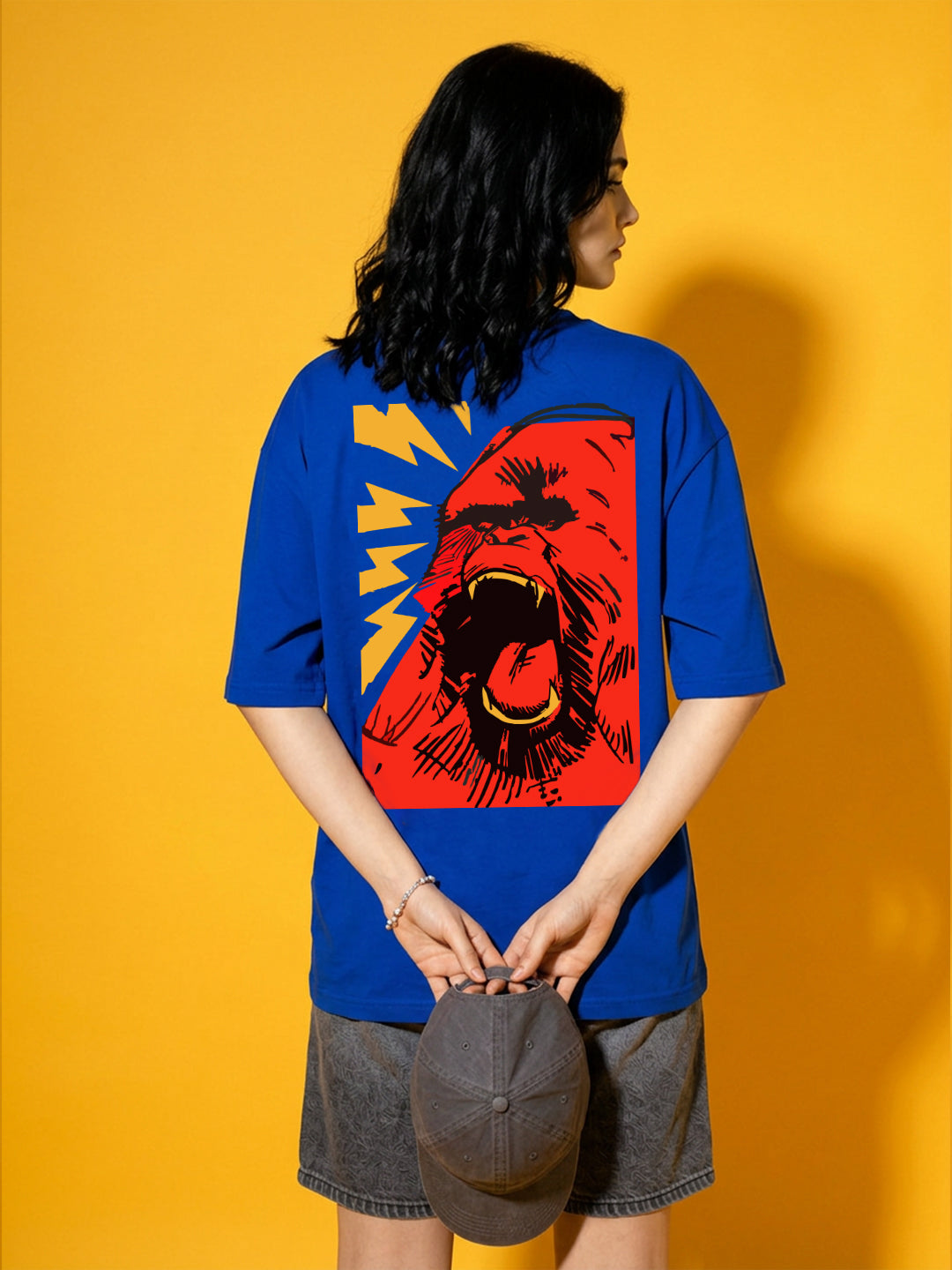 Leotude Blue Gorilla Printed Oversized Tshirt for Women