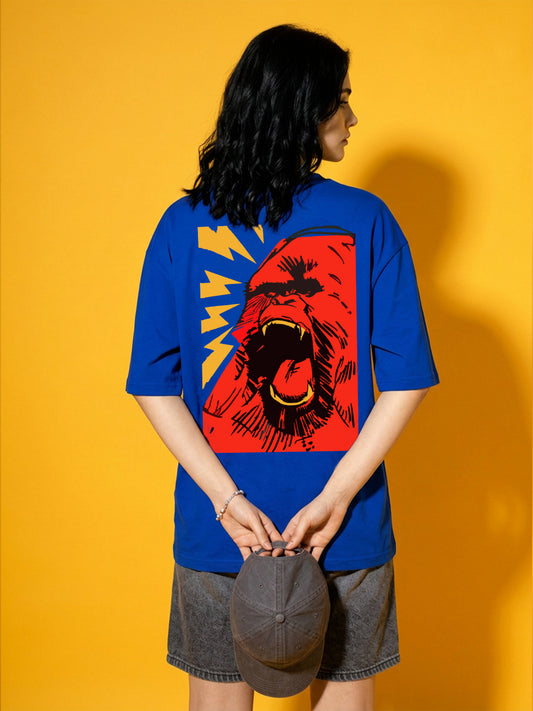 Leotude Blue Gorilla Printed Oversized Tshirt for Women