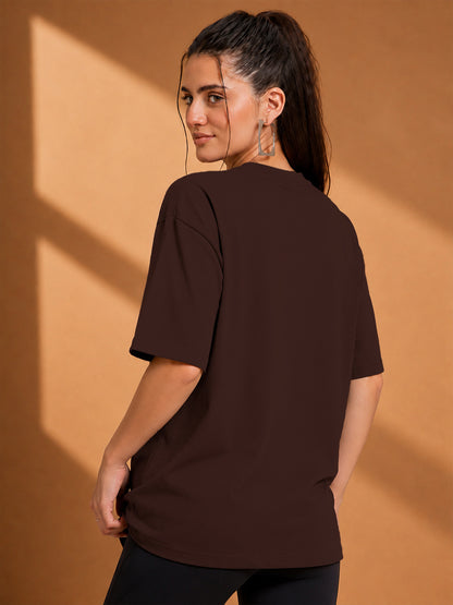 Leotude Brown Boston Printed Oversized Tshirt for Women