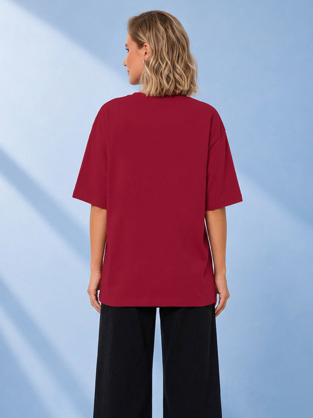 Leotude Maroon Going Printed Oversized Tshirt for Women