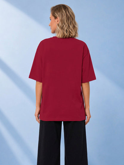 Leotude Maroon Going Printed Oversized Tshirt for Women