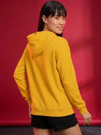 Leotude Women's Mustard Yellow Solid Hooded Sweatshirt