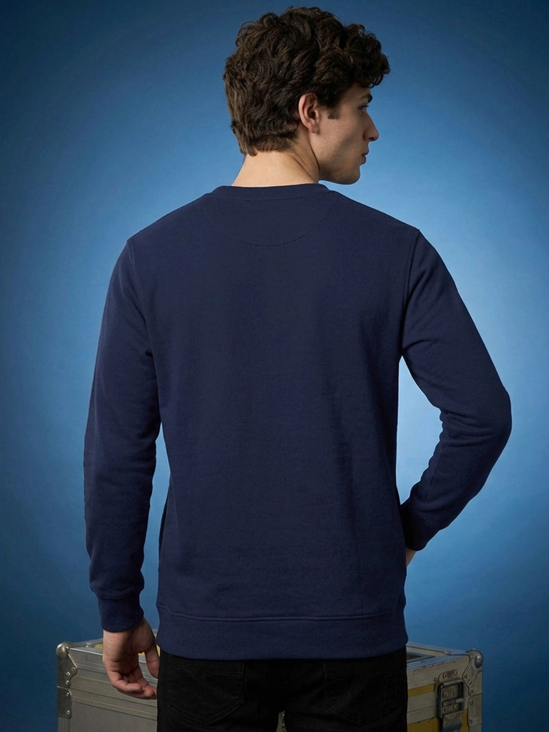Men's Plain Navy Blue Crew Neck Sweatshirt